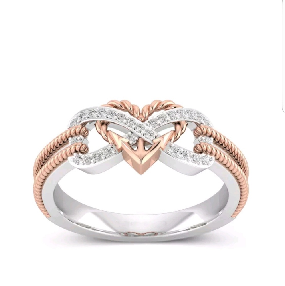 925 STERLING SILVER/ROSE GOLD TWISTED HEART RING